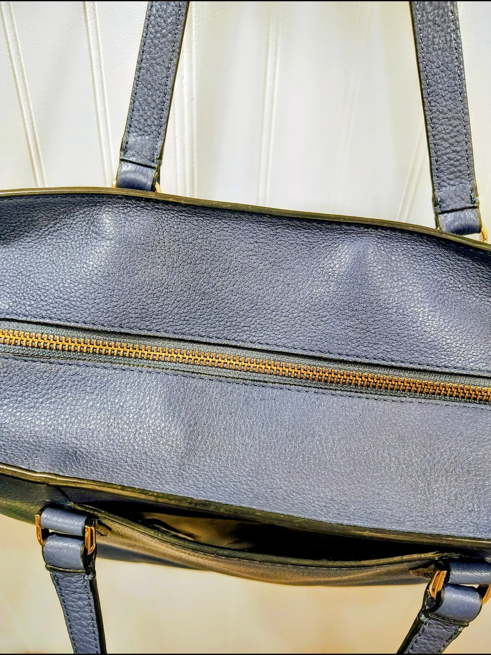 Kate Spade Cowhide Leather Tote with Cream Lining, Navy Blue EUC